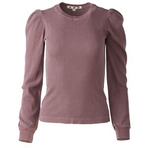 AMO Purple / Brown Puff Sleeve Ribbed Blouse